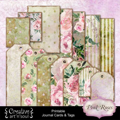 Pink Roses Printable Journal Cards and Tags