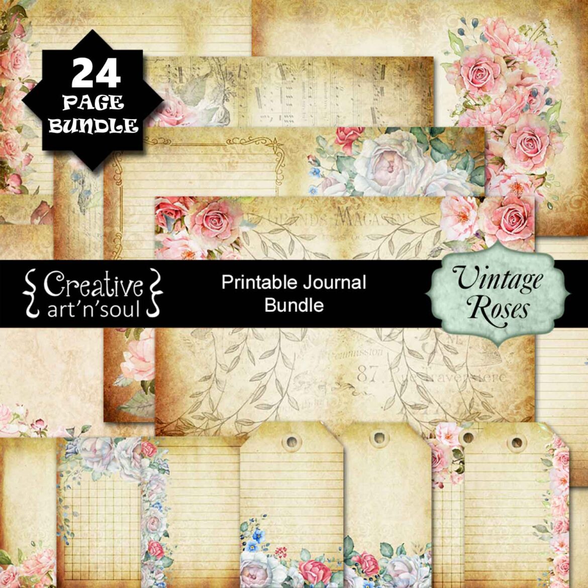 Vintage Roses Printable Junk Journal Bundle - Creative ArtnSoul