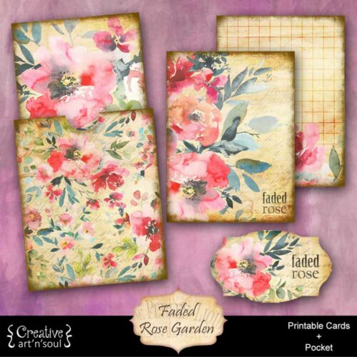 Faded Rose Garden Printable Journal Cards and Pocket