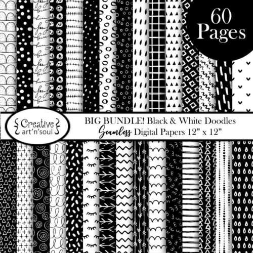 Black and White Doodles Seamless Digital Papers