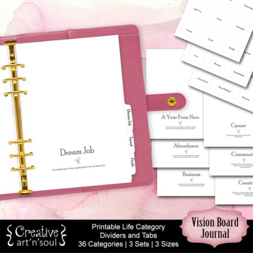 Printable Vision Board Life Category Dividers and Tabs