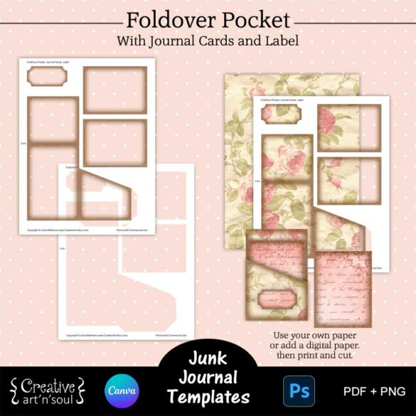 Printable Junk Journal Templates, Foldover Pocket Set - Creative ArtnSoul