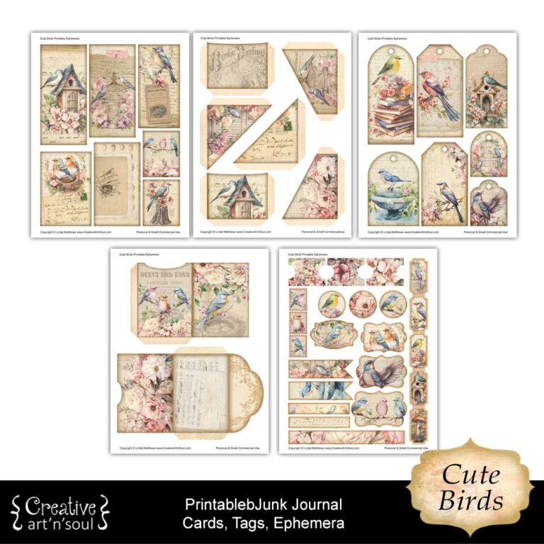 Printable Junk Journal Elements & Ephemera, Cute Birds - Creative ArtnSoul