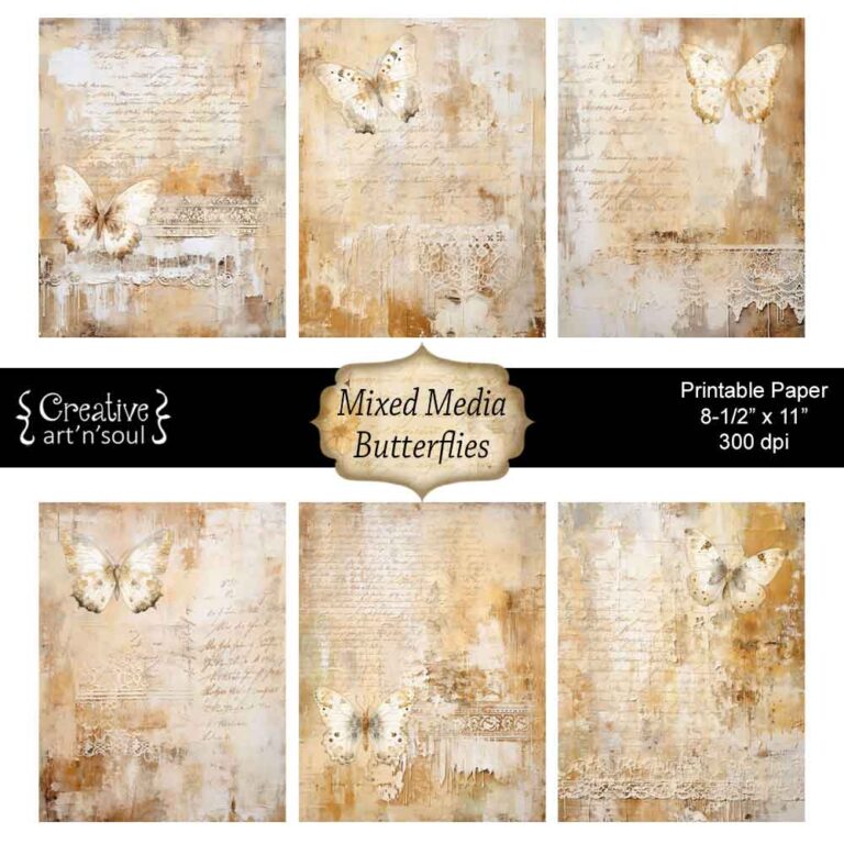 Printable Junk Journal Papers, Mixed Media Butterflies - Creative ArtnSoul