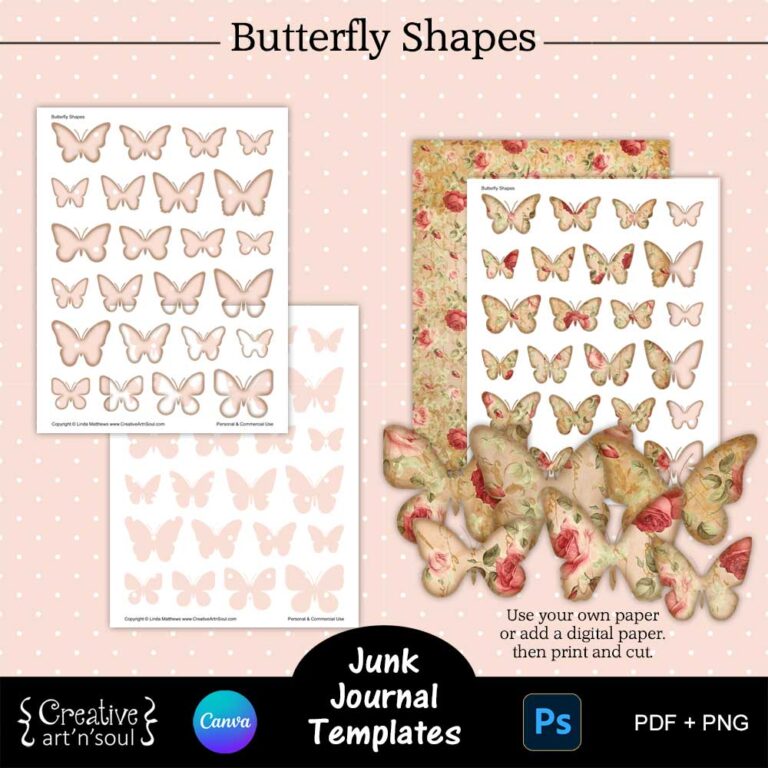 Printable Junk Journal Templates, Butterfly Shapes - Creative ArtnSoul