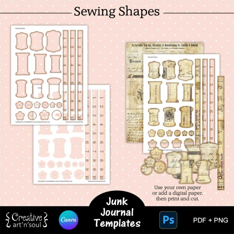 Printable Junk Journal Templates, Sewing Shapes - Creative ArtnSoul