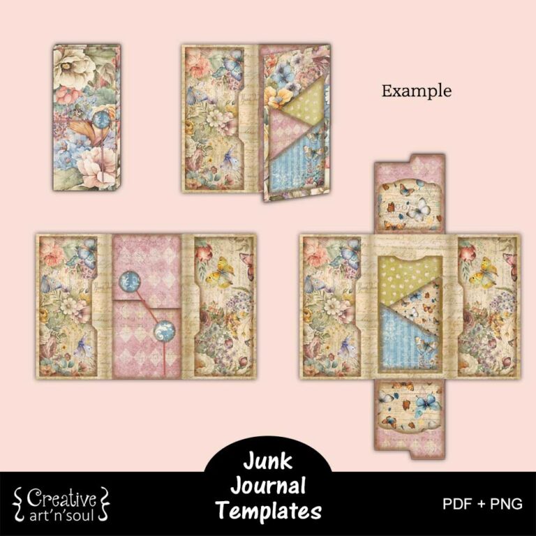 Printable Junk Journal Templates, Trifold Folio Wallet - Creative ArtnSoul