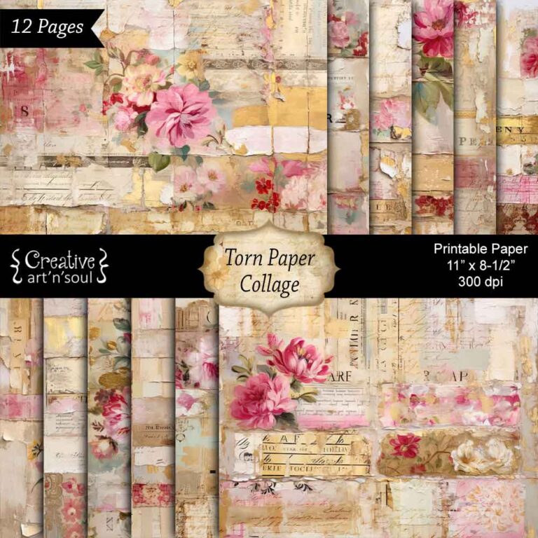 Printable Junk Journal Papers, Torn Paper Collage Pink - Creative ArtnSoul