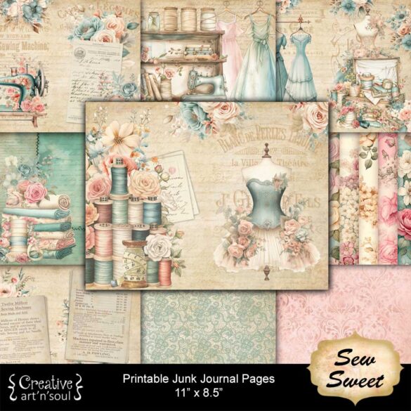 Printable Junk Journal Papers, Sew Sweet - Creative ArtnSoul