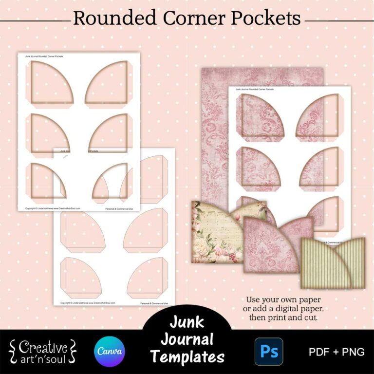 Printable Junk Journal Templates, Rounded Corner Pockets - Creative ...