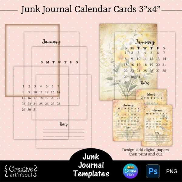 Junk Journal Calendar Cards Template