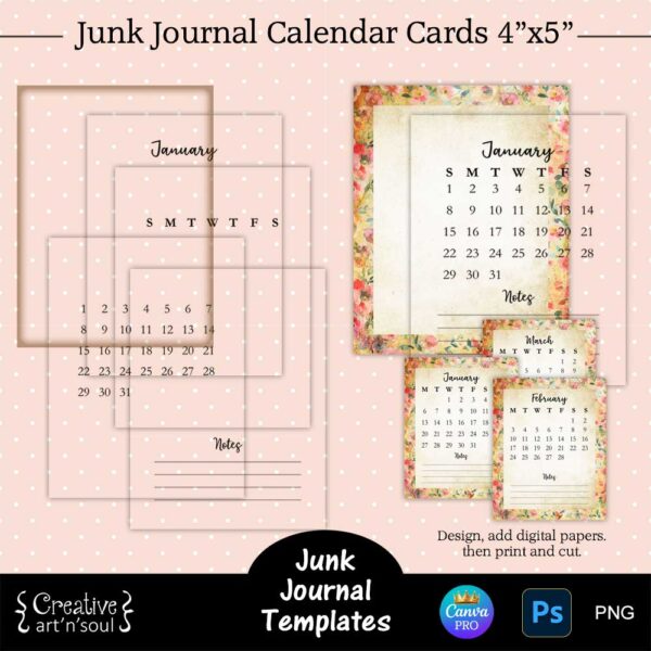 Junk Journal Calendar Cards Template